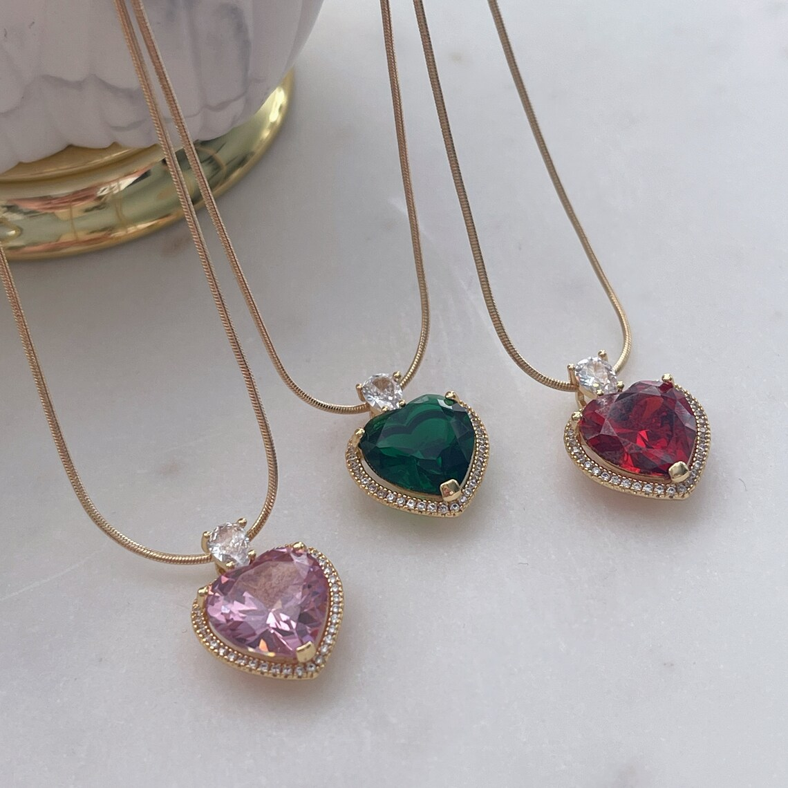 Elegant Gold Filled Heart Zircon Pendant Necklace