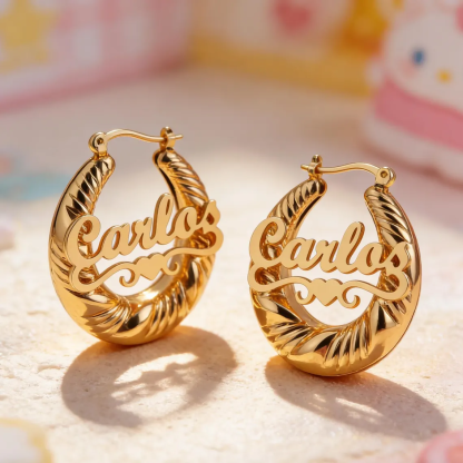 Mini Custom Heart Nameplate Twist Hoop Earrings