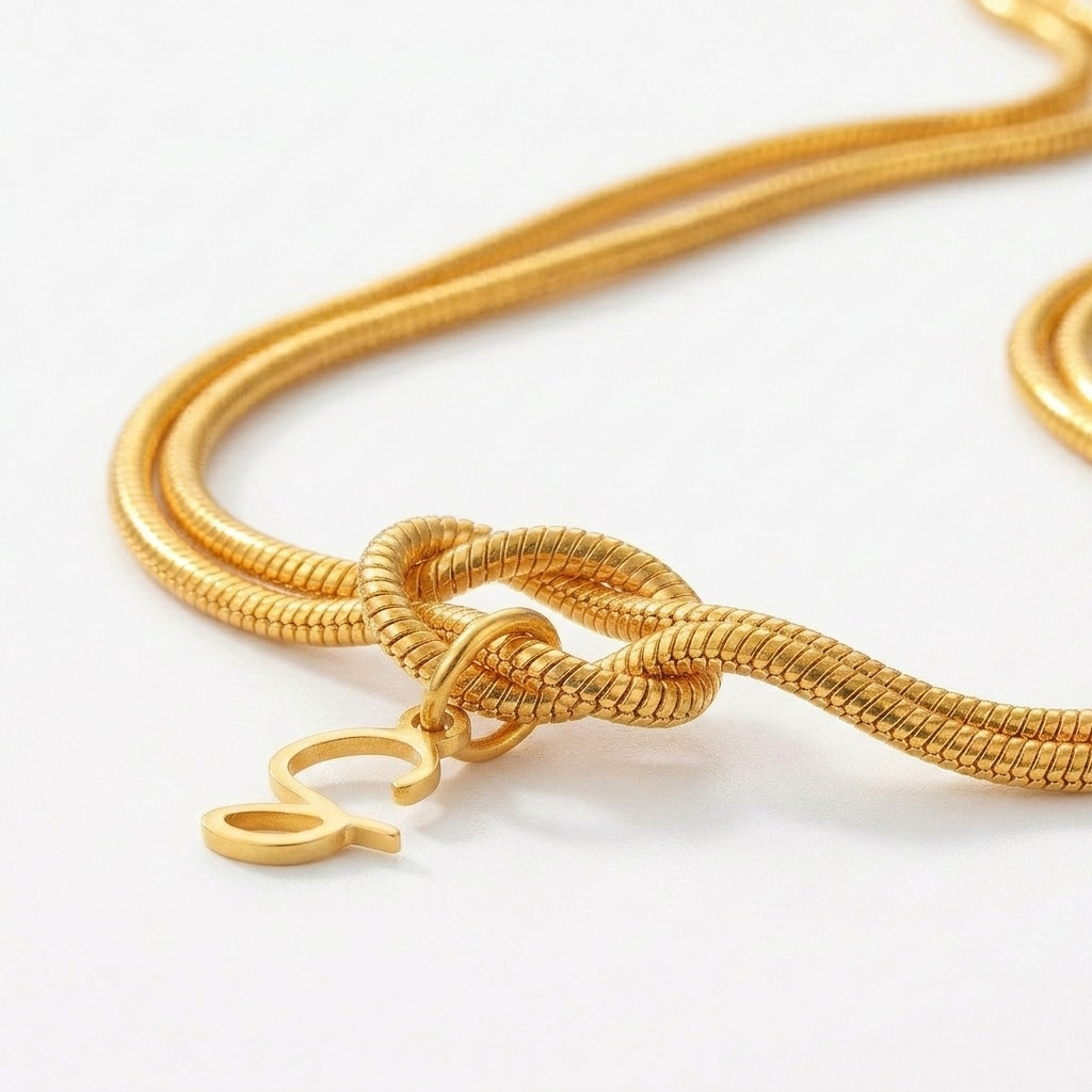Double Layer Snake Chain Initial Pendant Necklace