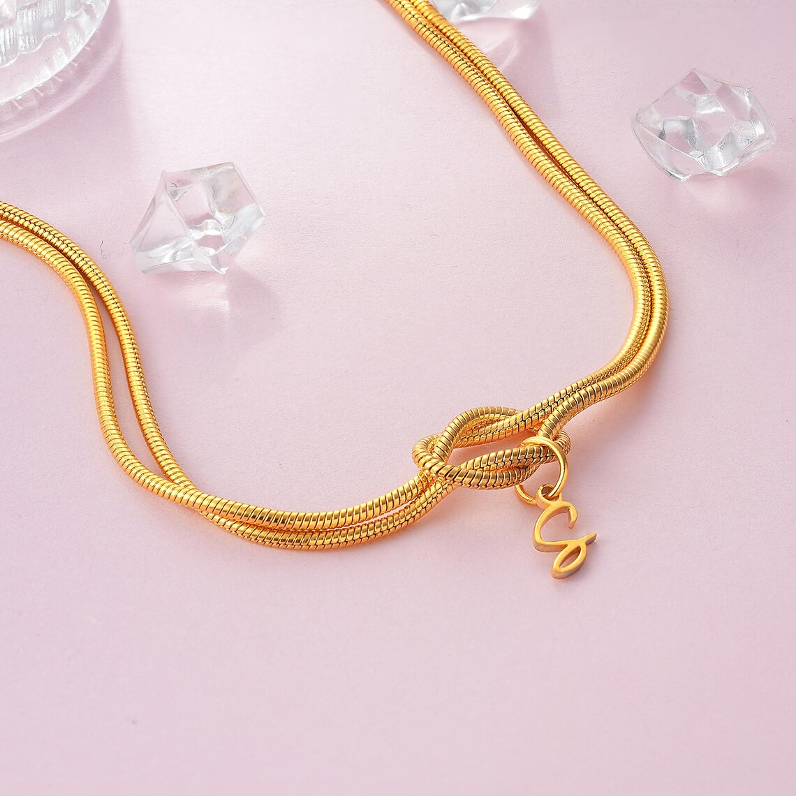 Double Layer Snake Chain Initial Pendant Necklace