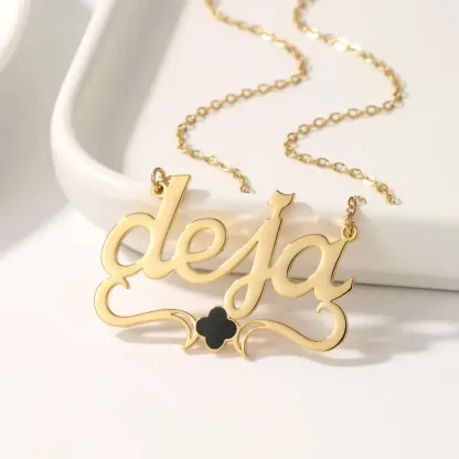 Custom Gold Plated Clover Charm Color Name Necklace