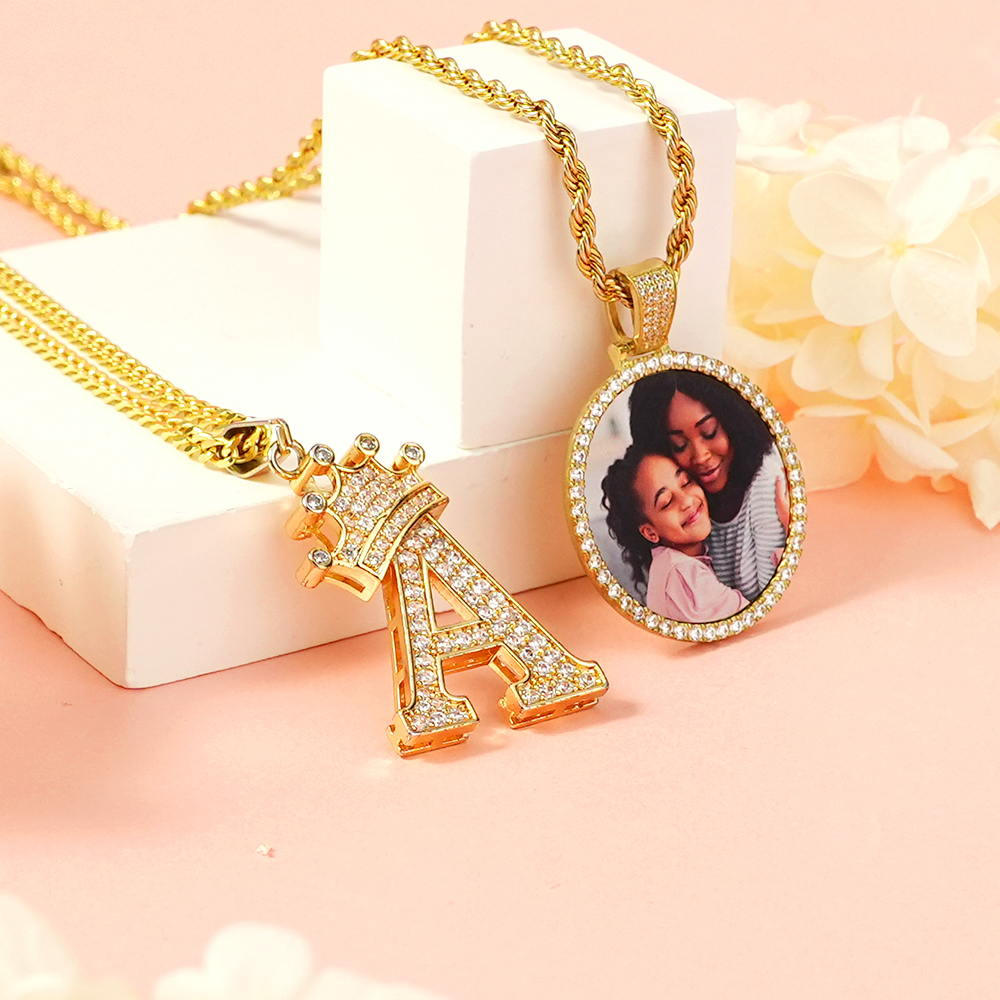 Personalized Photo Medallions Necklace And Initial Necklace Jewelry Set