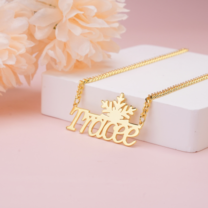 Cuban Chain Custom Name Necklace Featuring Snowflake Nameplate Pendant