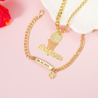 Sport Ball Nameplated Pendant Personalized Name Necklace And Name Bracelet
