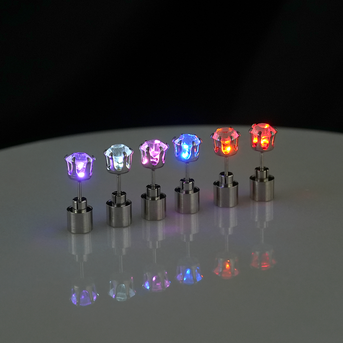 LED Blinking Clear Round CZ Stud Earrings Luminous Earrings 