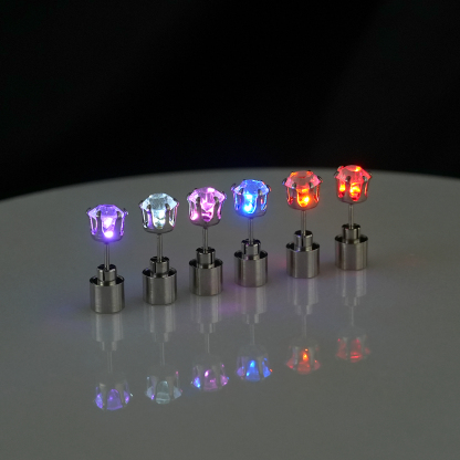 LED Blinking Clear Round CZ Stud Earrings Luminous Earrings 