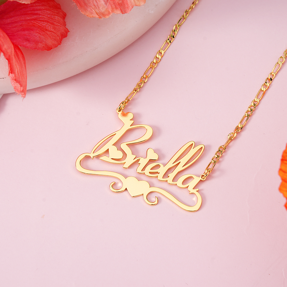 Heart Gold Plated Necklace Personalized Name Necklace