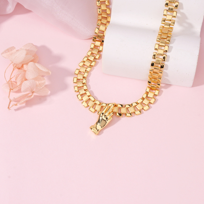 Middle Finger Pendant Presidential Chain Gold Plated Necklace
