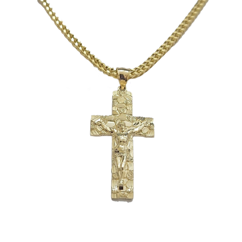 Nugget Jesus Cross Charm Gold Plated Necklace