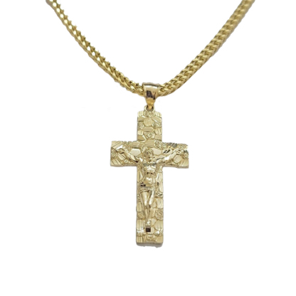 Nugget Jesus Cross Charm Gold Plated Necklace