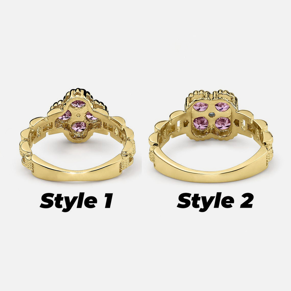 Clove Flower Ring with Beautiful Pink White Zircon