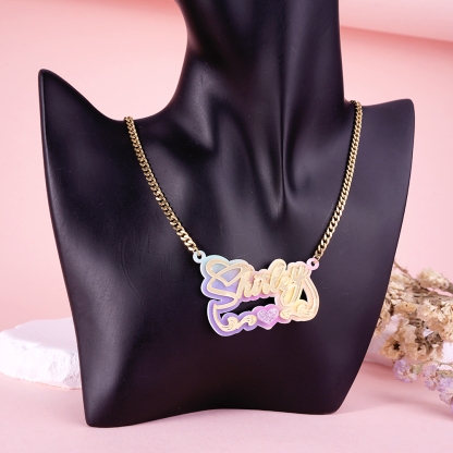 Personalized Colorful Acrylic Nameplate with Heart Custom Name Necklace