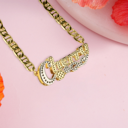 Personalized Mariner Chain Double Plated Flower Name Necklace