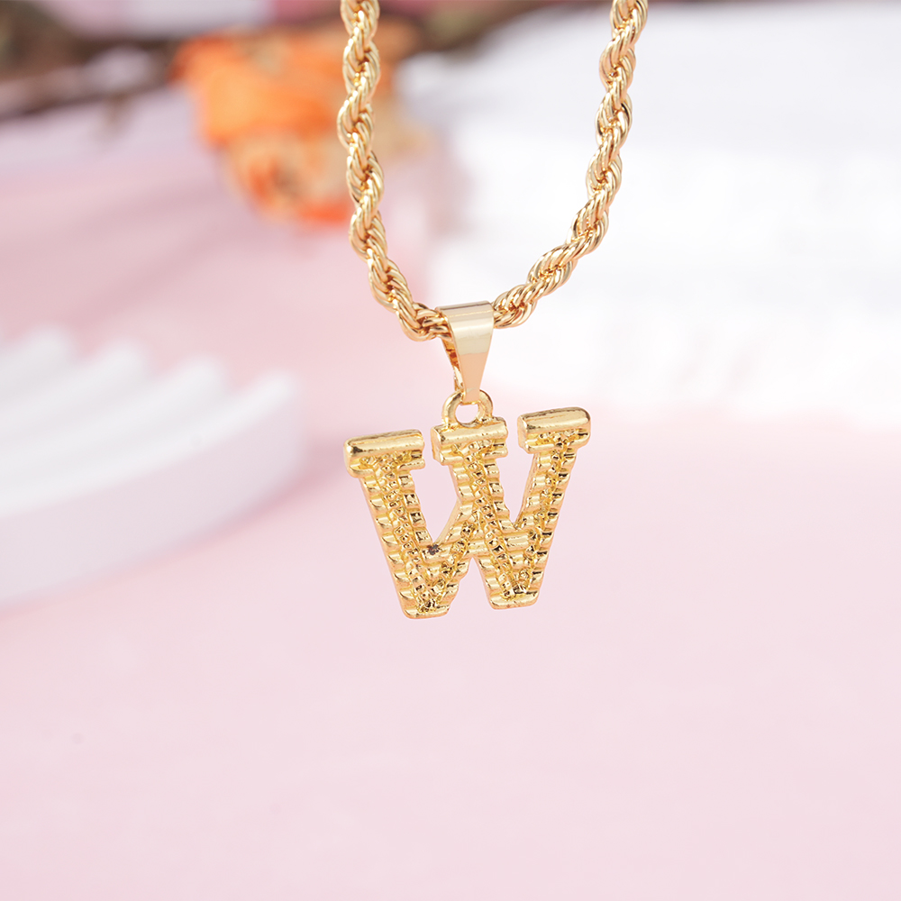 Personalized Custom Gold Plated Diamond Cut Capital Letter Pendant Initial Necklace