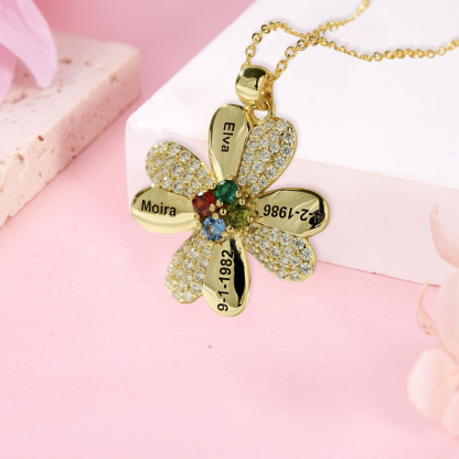 Custom Crystal Birthstone Engraved Pendant Necklace 
