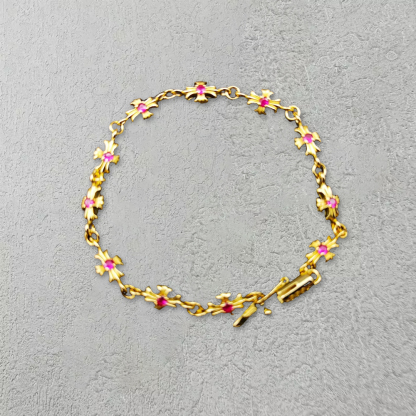 Cross Bracelet with Birthstone Gold Plated Bracelet