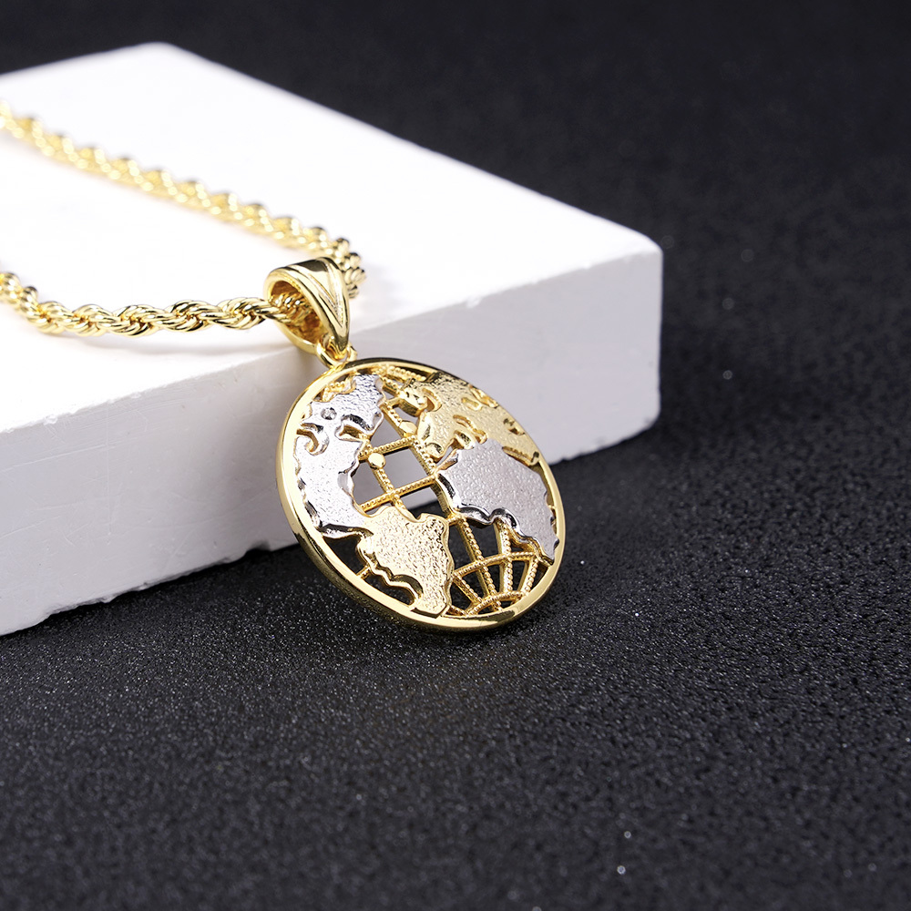 14K Gold Plated Globe Round Circle Pendant Necklace