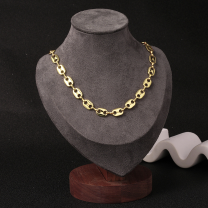 Puffed Mariner Anchor Link Chain Necklace Textured Chain Gold Plated Necklace