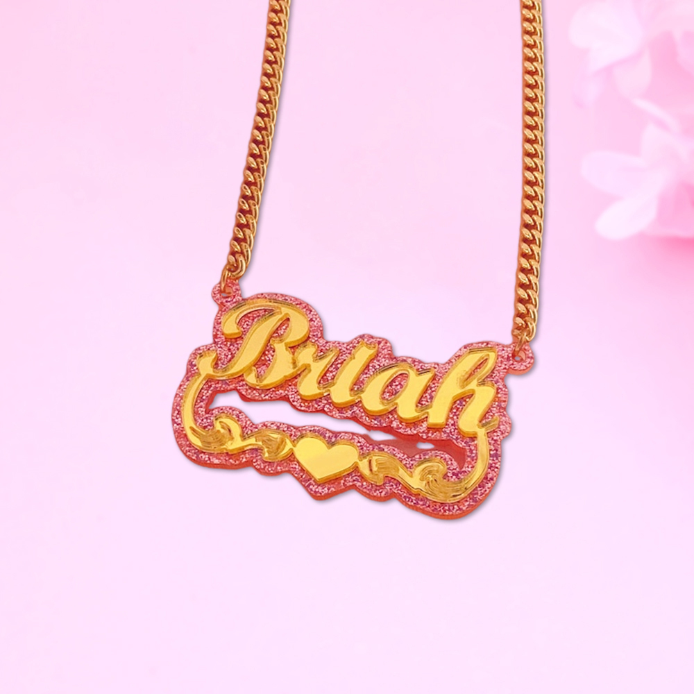 Acrylic Heart Nameplate Double Layer Custom Name Necklace