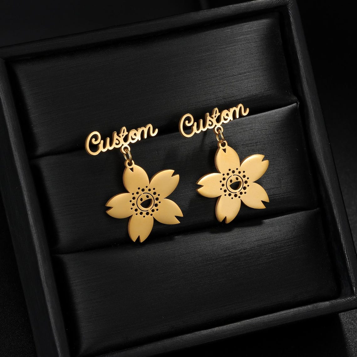 Custom Floral Cherry with Engraved Name Stud Earrings Dangle Earrings