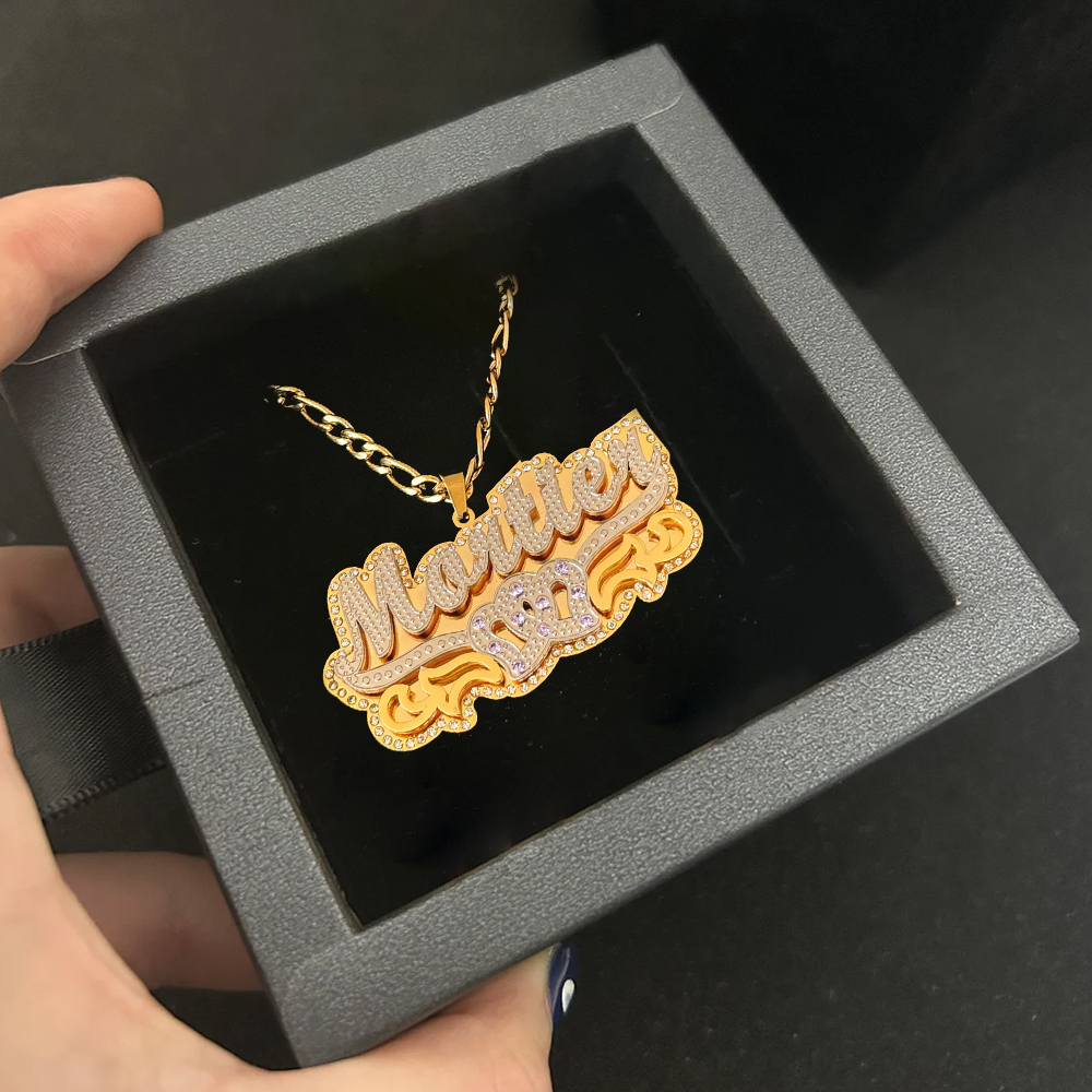 Two Heart Nameplated Pendant Double Layer Name Necklace