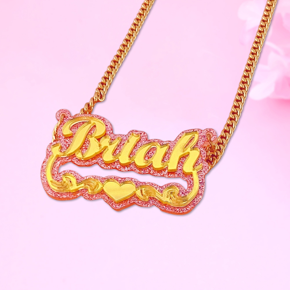 Acrylic Heart Nameplate Double Layer Custom Name Necklace