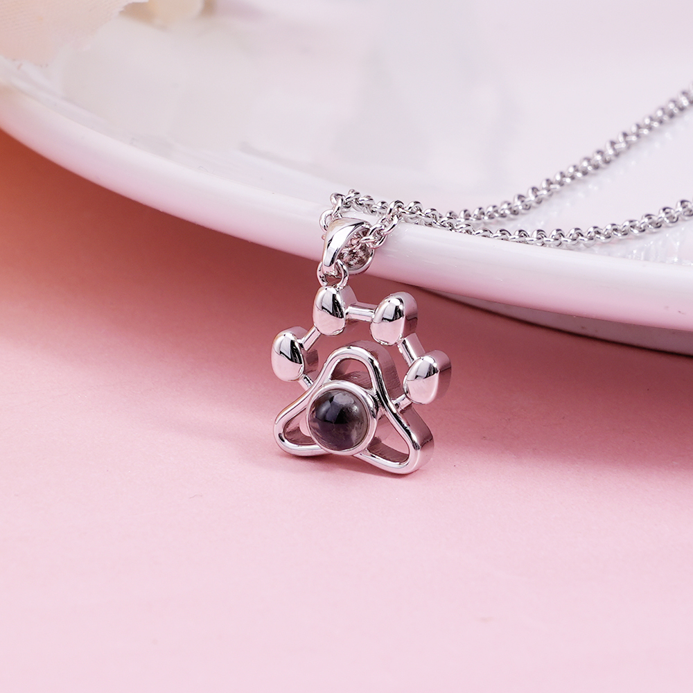 Pet Paw Pendant Personalized Custom Color Photo Projection Necklace