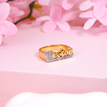 Two Tone Double Layer Nameplate Personalized Heart Name Rings