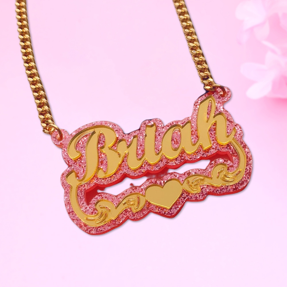 Acrylic Heart Nameplate Double Layer Custom Name Necklace