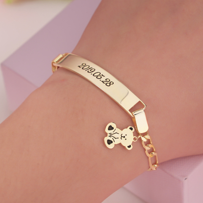 Teddy Bear Pendant Personalized Heart Name Necklace And Name Bracelet Set
