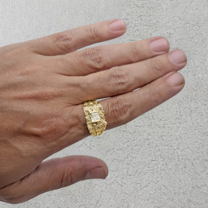 Personalzied Diamond Cut Gold Plated Nugget Rings With Engraved Text