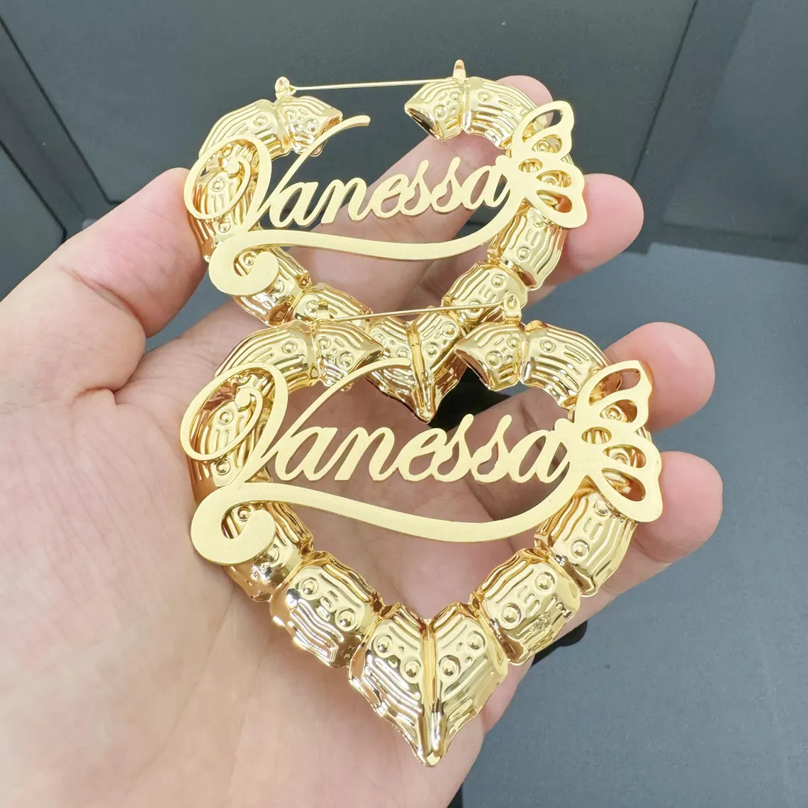 Custom Butterfly Heart Shaped Name Earring