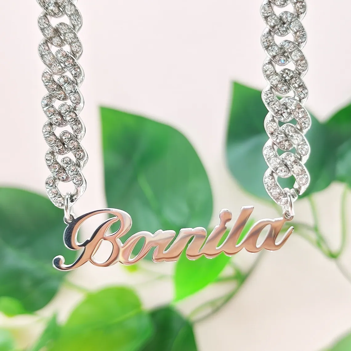 Iced Out Nameplate Cuban Chain Name Necklace