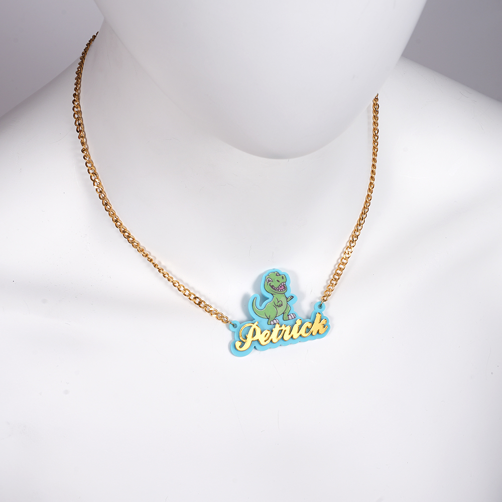 Boys Dinosaur Tyrannosaurus Acrylic Nameplate Pendant Personalized Name Necklace