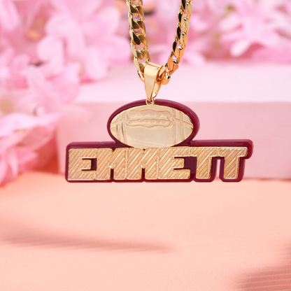 Personalized Gold Plated Acrylic American Football Necklace with Nameplate