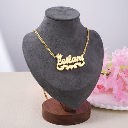 Double Layer Crown Heart Personalized Custom Gold Plated Name Necklace