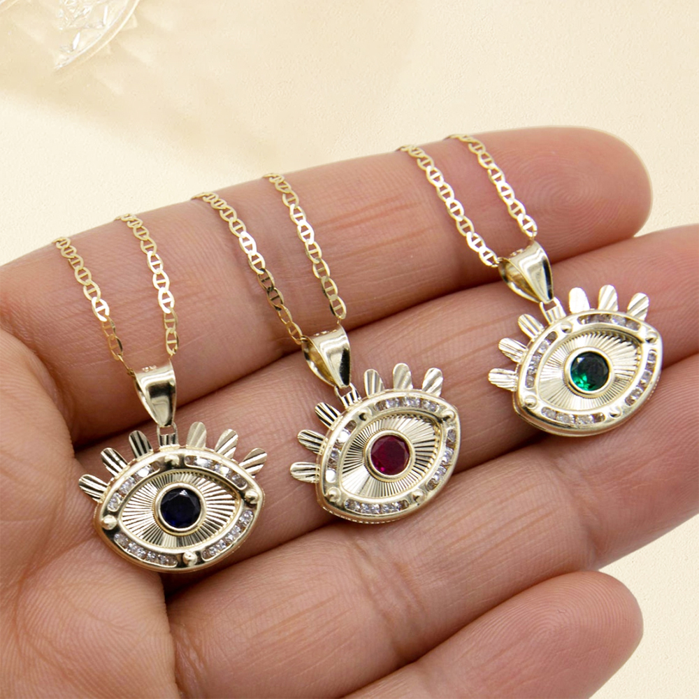 Textured Evil Eye Pendant Necklace Custom Birthstone Necklace