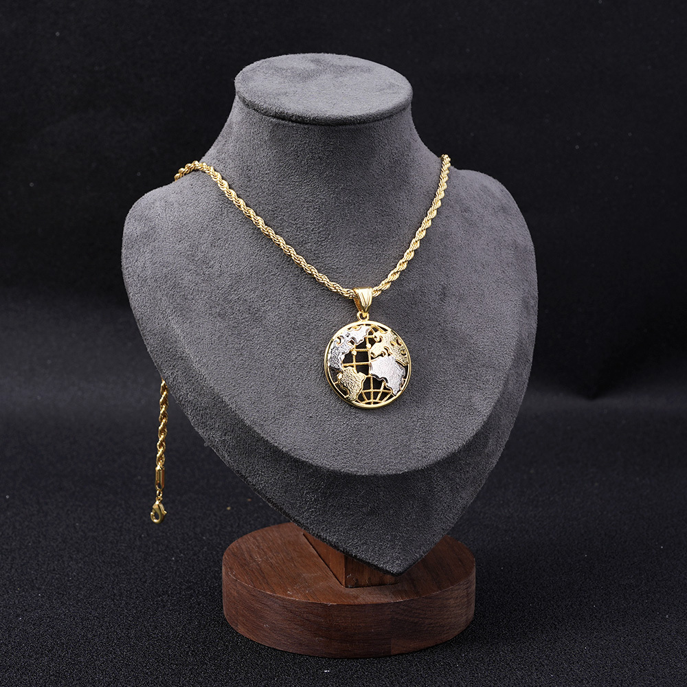 14K Gold Plated Globe Round Circle Pendant Necklace