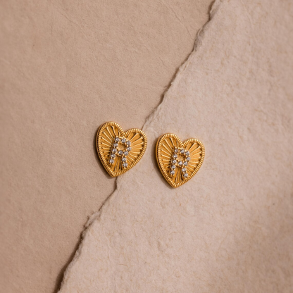 Personalized Heart Stud Earrings with Zirconia Initial