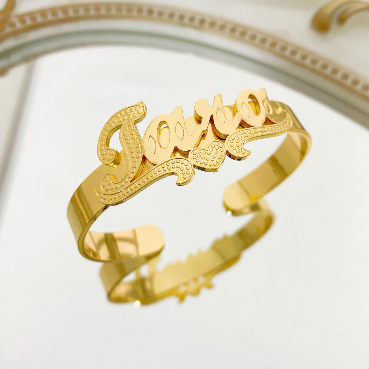Custom Heart Name Bangle Gold Plated Bracelet