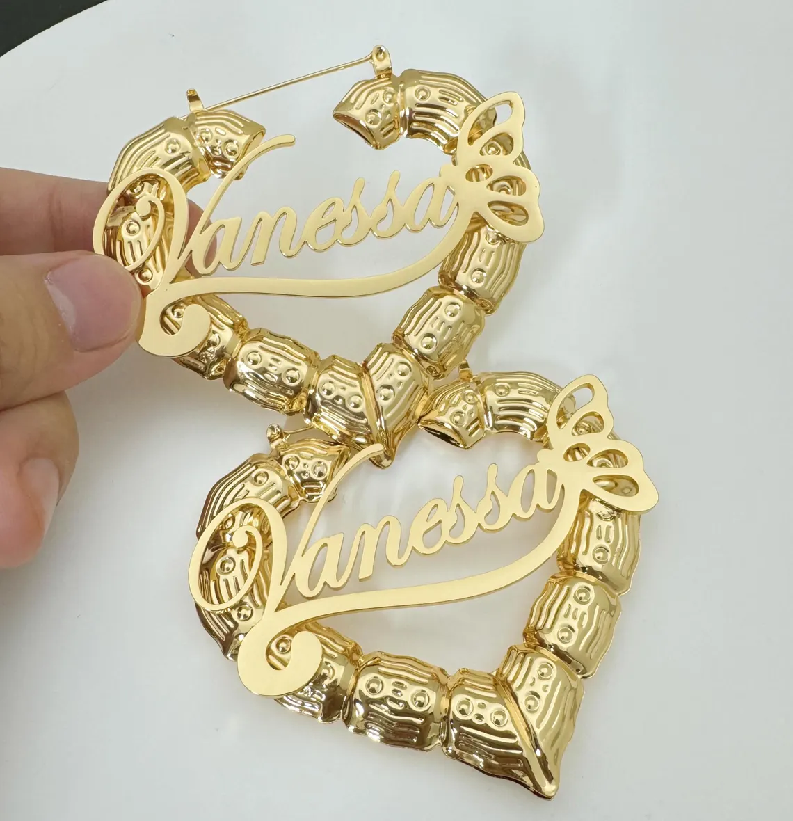 Custom Butterfly Heart Shaped Name Earring