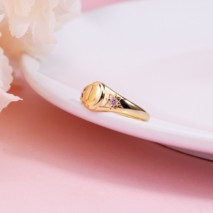 Personalized Gold Plated Birthstone A-Z Letter Initial Ring Gift For Mom