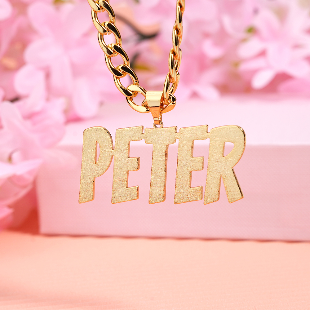 Frosted Nameplate Pendant Cuban Chain Personalized Name Necklace