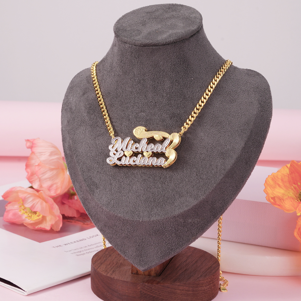 Gold Plated Double Layer Necklace Personalized 3D Name Necklace 