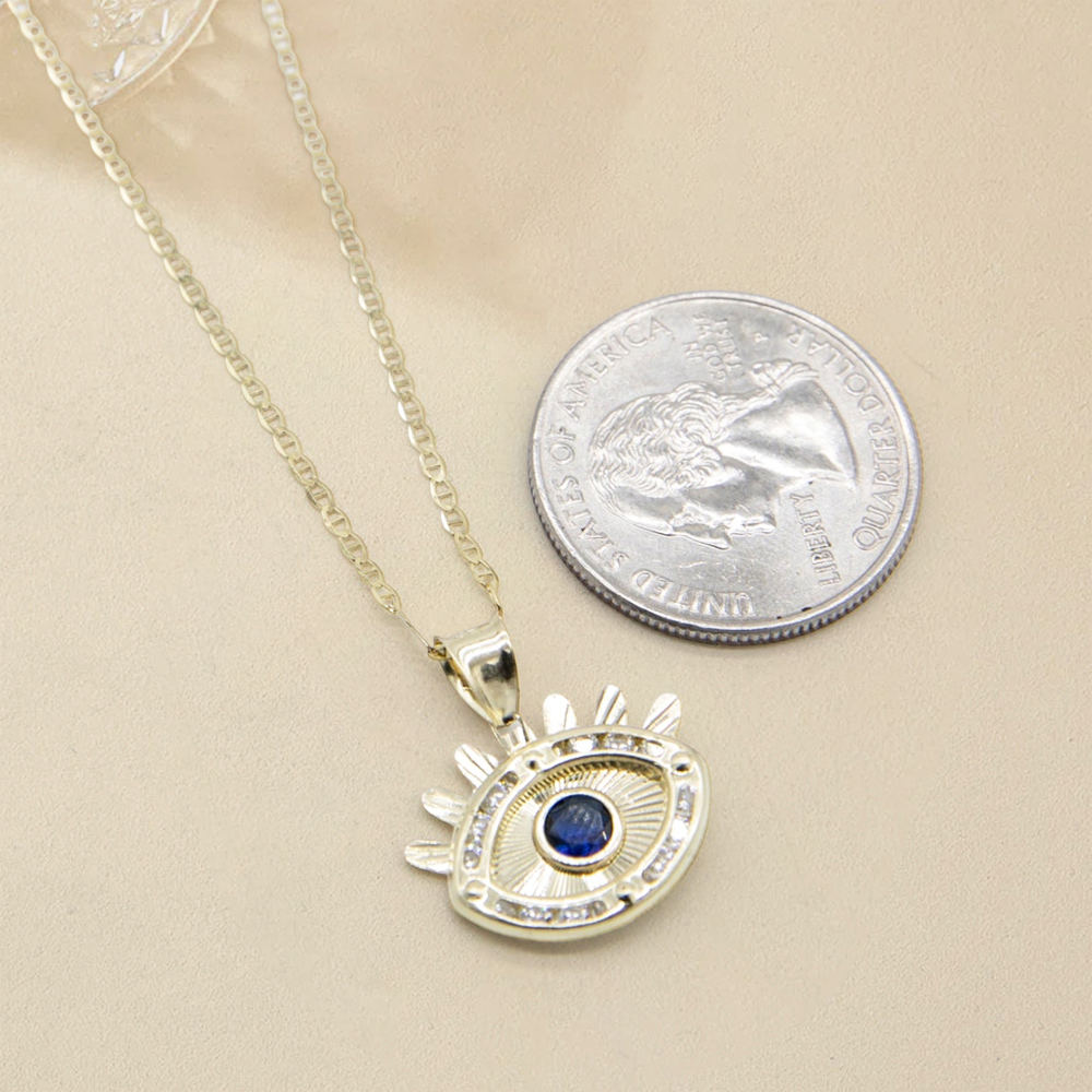 Textured Evil Eye Pendant Necklace Custom Birthstone Necklace