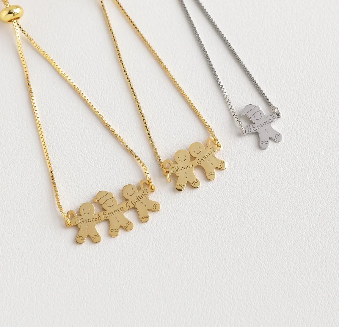 Gingerbread Man Engraved 1 to 3 Names Bracelet Christmas Gift