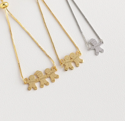 Gingerbread Man Engraved 1 to 3 Names Bracelet Christmas Gift