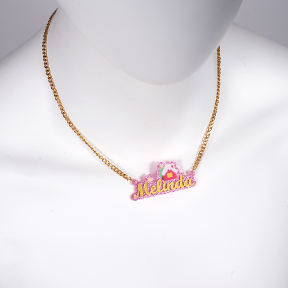 Cute Christmas House Acrylic Cuban Chain Personalized Name Necklace 