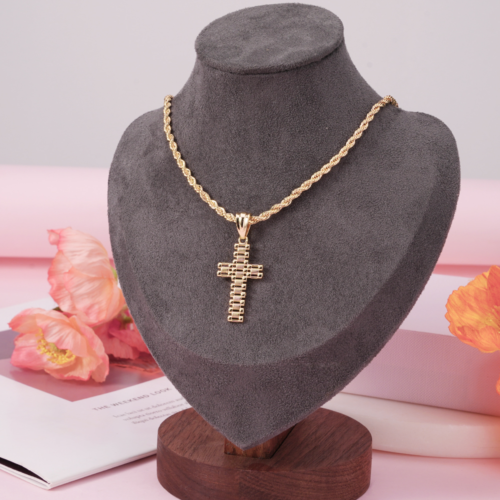 Rolex Style Cross Pendant Neckalce Gold Plated Diamond Cut Gifts For Men