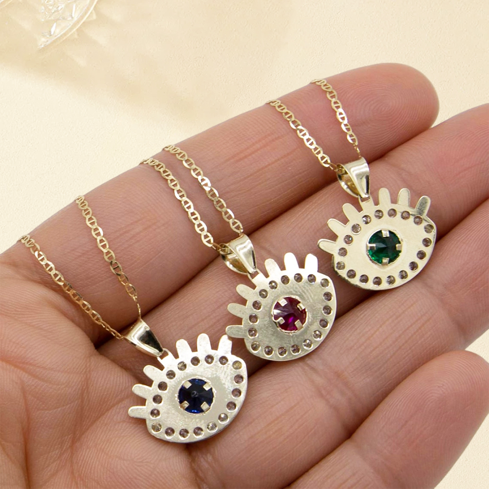 Textured Evil Eye Pendant Necklace Custom Birthstone Necklace